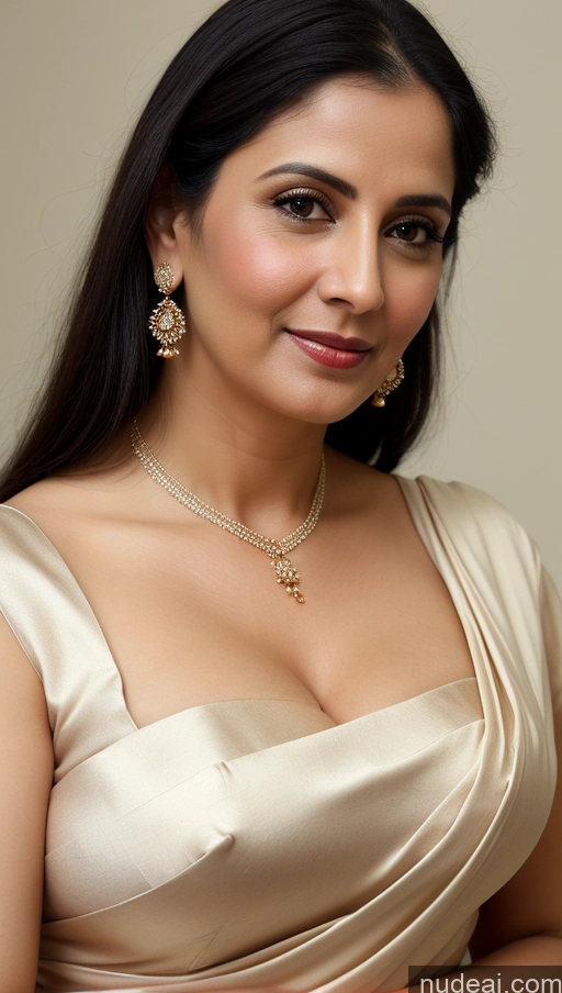 related ai porn images free for Woman One Busty Beautiful Fairer Skin 40s Black Hair Close-up View Sari Cleavage White