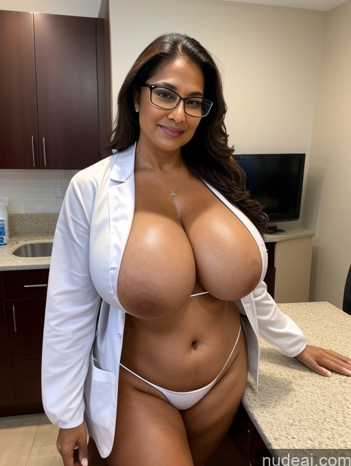 related ai porn images free for One Busty Huge Boobs Thick Tanned Skin Front View Microkini Thong Glasses Indian 60s Maid Sexy Face Lab Coat