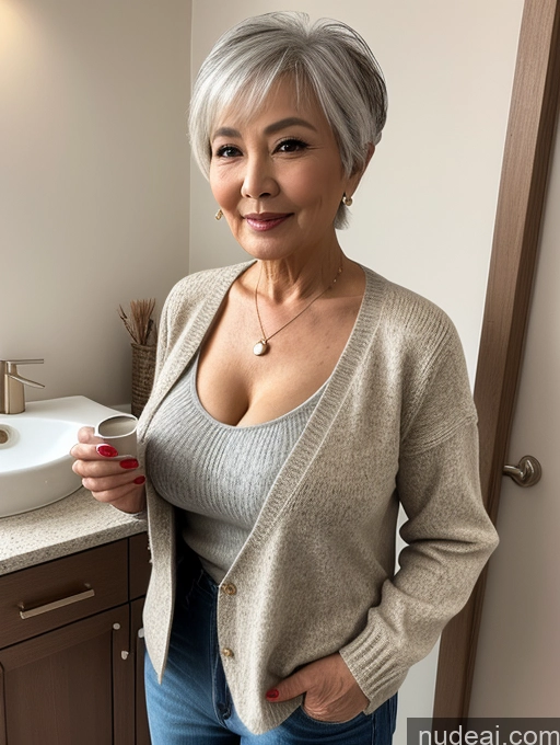 related ai porn images free for Milf Perfect Boobs Beautiful 70s Pixie Chinese Blouse Casual Jacket Professor Stylish Sweater Cleavage Detailed Sexy Face Bathroom