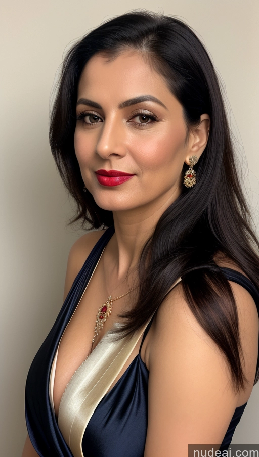 related ai porn images free for Woman One Busty Lipstick Fairer Skin 40s Black Hair Close-up View Sari Cleavage White