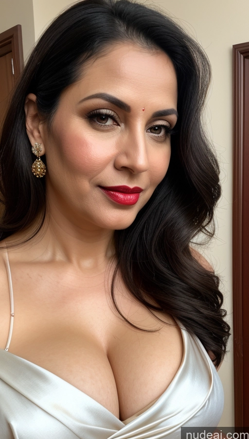 related ai porn images free for Woman One Busty Lipstick Fairer Skin 40s Black Hair Close-up View Sari Cleavage White