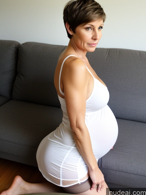 related ai porn images free for Milf One Short Huge Boobs Big Hips Pregnant 50s Serious Brunette Short Hair White Couch Bending Over Side View Nightgown Stockings
