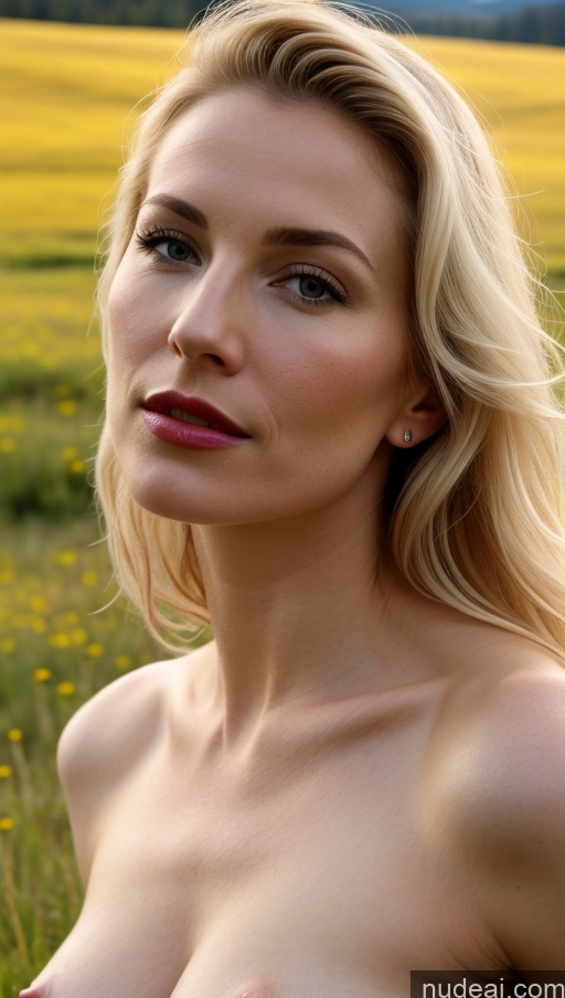 related ai porn images free for Woman One Small Tits Beautiful Fairer Skin 40s Blonde White Close-up View Dark Lighting Lipstick Meadow
