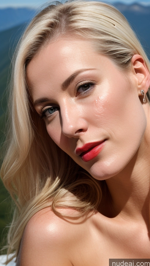 related ai porn images free for Woman One Small Tits Beautiful Fairer Skin Blonde White Lipstick Close-up View 40s Mountains Detailed Cumshot