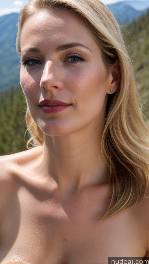 related ai porn images free for Woman One Small Tits Beautiful Fairer Skin Blonde White Lipstick Close-up View 40s Mountains Detailed Cumshot