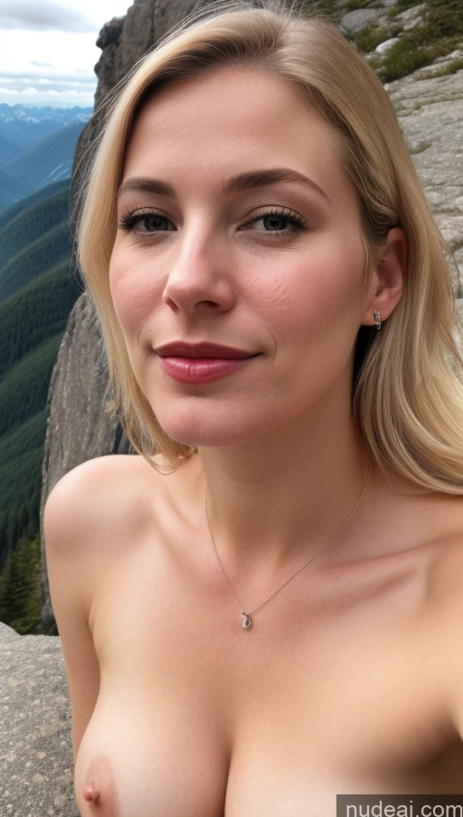 related ai porn images free for Woman One Small Tits Beautiful Fairer Skin Blonde White Lipstick Close-up View 40s Mountains Detailed Cumshot