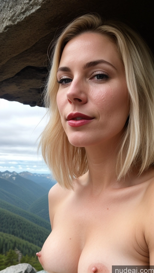 related ai porn images free for Woman One Small Tits Beautiful Fairer Skin Blonde White Lipstick Close-up View 40s Mountains Detailed Cumshot