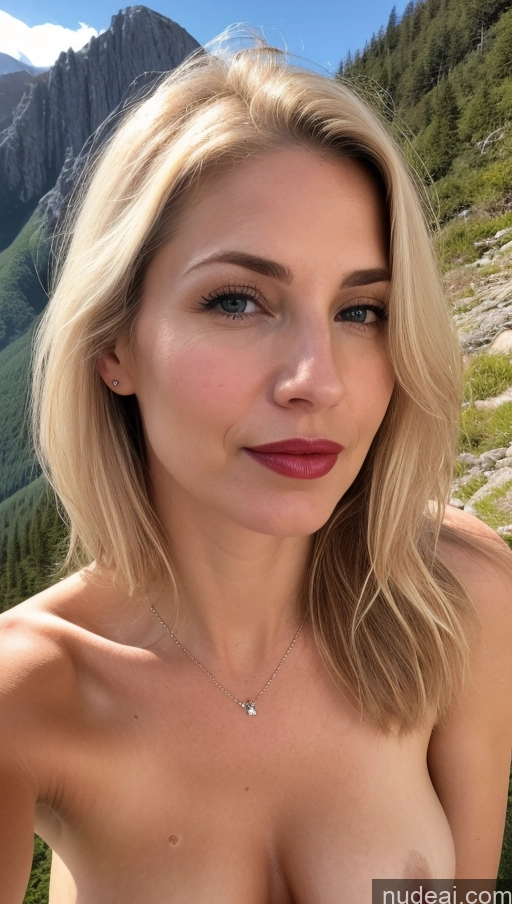 related ai porn images free for Woman One Small Tits Beautiful Fairer Skin Blonde White Lipstick Close-up View 40s Mountains Detailed Cumshot