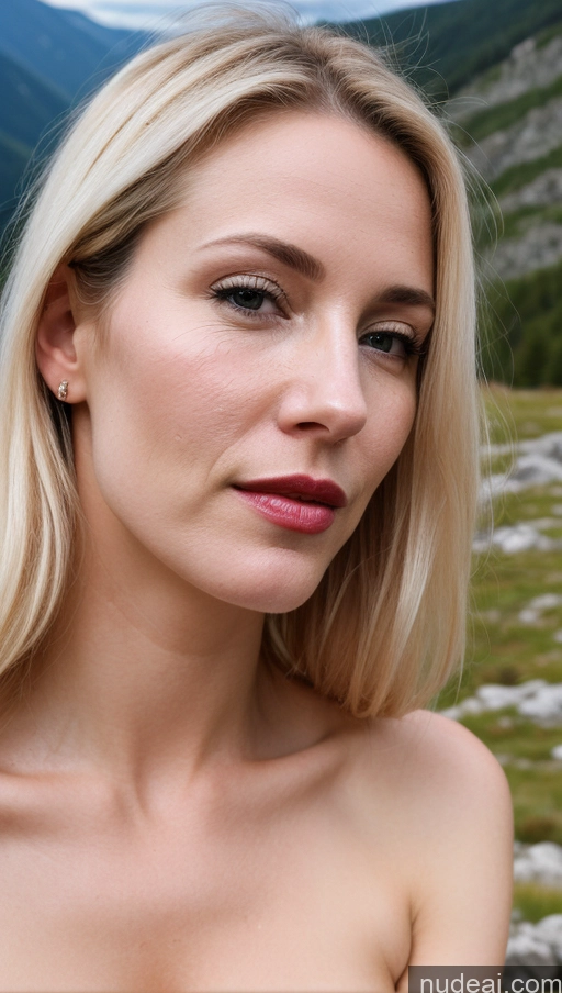 related ai porn images free for Woman One Small Tits Beautiful Fairer Skin Blonde White Lipstick Close-up View 40s Mountains Detailed Cumshot