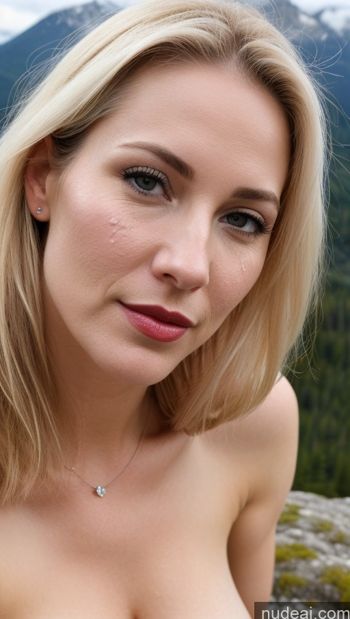 related ai porn images free for Woman One Small Tits Beautiful Fairer Skin Blonde White Lipstick 40s Mountains Detailed Cumshot Close-up View