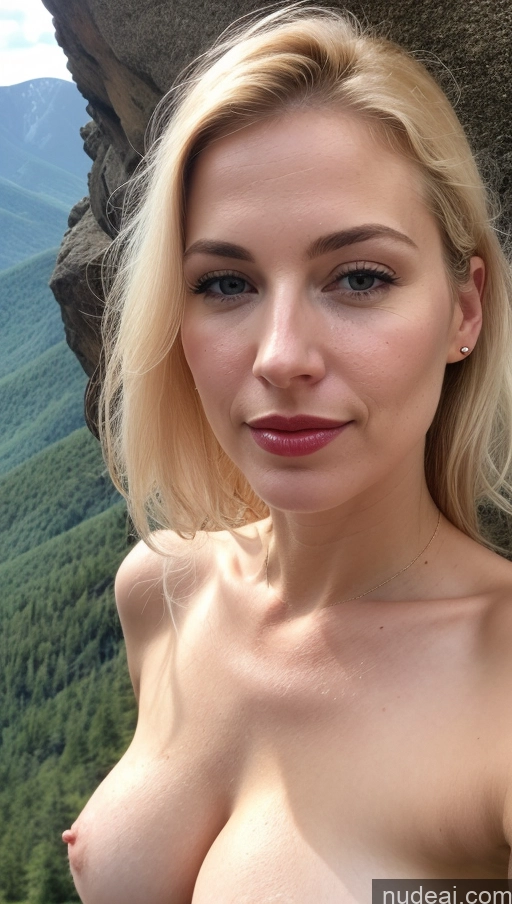 related ai porn images free for Woman One Small Tits Beautiful Fairer Skin 40s Blonde Slicked White Close-up View Lipstick Mountains Detailed Cumshot