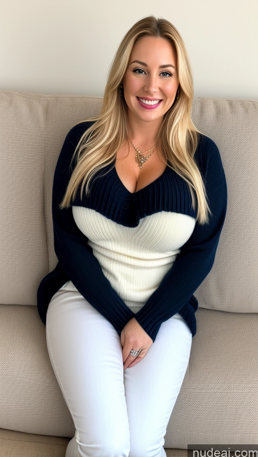 related ai porn images free for Woman One Busty Big Ass Thick Big Hips Fairer Skin 40s Happy Blonde Jewelry Full Frontal White Couch Long Hair Sweater Jeans
