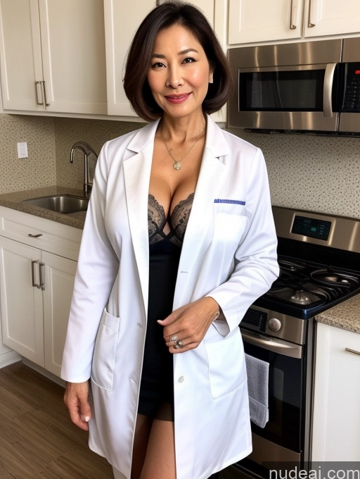related ai porn images free for Milf Two Busty Perfect Boobs Beautiful Perfect Body 70s Bobcut Chinese Kitchen Bra Doctor Jacket Lab Coat Stylish Suit Cleavage Detailed Sexy Face
