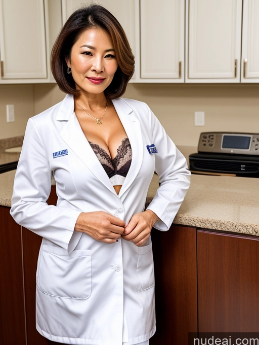 related ai porn images free for Milf Two Busty Perfect Boobs Beautiful Perfect Body 70s Bobcut Chinese Kitchen Bra Doctor Jacket Lab Coat Stylish Suit Cleavage Detailed Sexy Face