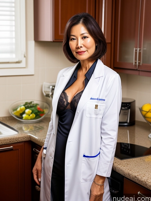 related ai porn images free for Milf Two Busty Perfect Boobs Beautiful Perfect Body 70s Bobcut Chinese Kitchen Bra Doctor Jacket Lab Coat Stylish Suit Cleavage Detailed Sexy Face