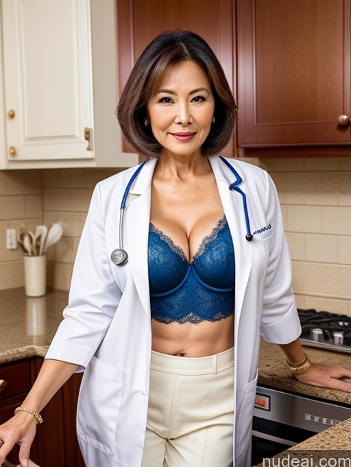 related ai porn images free for Milf Two Busty Perfect Boobs Beautiful Perfect Body 70s Bobcut Chinese Kitchen Bra Doctor Jacket Lab Coat Stylish Suit Cleavage Detailed Sexy Face