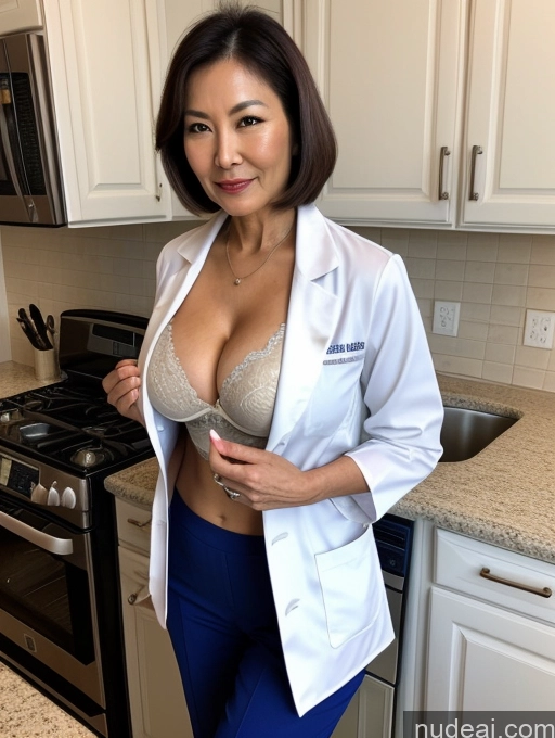 related ai porn images free for Milf Two Busty Perfect Boobs Beautiful Perfect Body 70s Bobcut Chinese Kitchen Bra Doctor Jacket Lab Coat Stylish Suit Cleavage Detailed Sexy Face