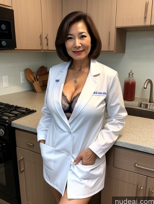 related ai porn images free for Milf Two Busty Perfect Boobs Beautiful Perfect Body 70s Bobcut Chinese Kitchen Bra Doctor Jacket Lab Coat Stylish Suit Cleavage Detailed Sexy Face