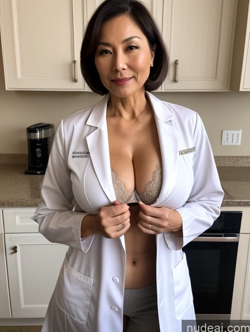 related ai porn images free for Milf Two Busty Perfect Boobs Beautiful Perfect Body 70s Bobcut Chinese Kitchen Bra Doctor Jacket Lab Coat Stylish Suit Cleavage Detailed Sexy Face Nude