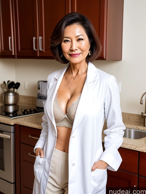 related ai porn images free for Milf Two Busty Perfect Boobs Beautiful Perfect Body 70s Bobcut Chinese Kitchen Bra Doctor Jacket Lab Coat Stylish Suit Cleavage Detailed Sexy Face