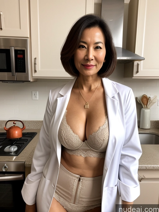 related ai porn images free for Milf Two Busty Perfect Boobs Beautiful Perfect Body 70s Bobcut Chinese Kitchen Bra Doctor Jacket Lab Coat Stylish Suit Cleavage Detailed Sexy Face