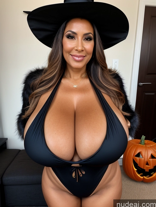 related ai porn images free for One Busty Huge Boobs Thick Tanned Skin Front View Microkini Thong 60s Halloween Witch Brazilian Fur Jacket