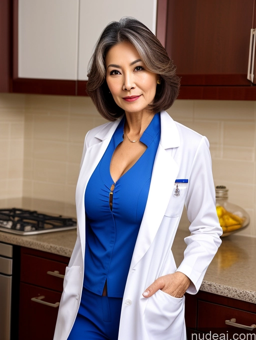 related ai porn images free for Milf Two Busty Perfect Boobs Beautiful Perfect Body 70s Bobcut Chinese Kitchen Bra Doctor Jacket Lab Coat Stylish Suit Cleavage Detailed Sexy Face