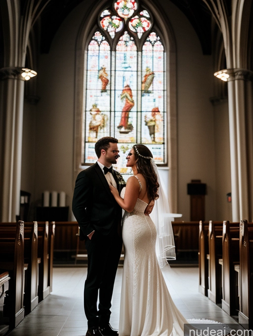 related ai porn images free for Woman + Man Several Busty Big Ass Chubby Big Hips Fairer Skin 30s Brunette Messy White Film Photo Dress Stylish Cleavage Dark Lighting Detailed Church Sundress Wedding Rings