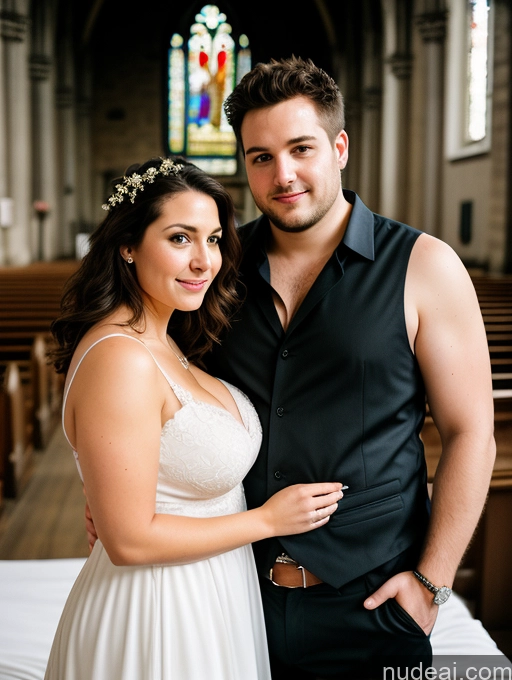 related ai porn images free for Woman + Man Several Busty Big Ass Chubby Big Hips Fairer Skin 30s Brunette Messy White Film Photo Dress Stylish Cleavage Dark Lighting Detailed Church Sundress Wedding Rings