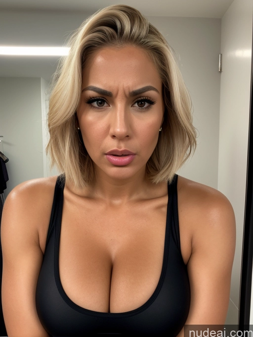 related ai porn images free for Tank Top Spandex Pantyhose Tall Tanned Skin Huge Boobs Cleavage Bright Lighting Bobcut Changing Room Blonde Angry Sad White Front View 40s Pouting Lips