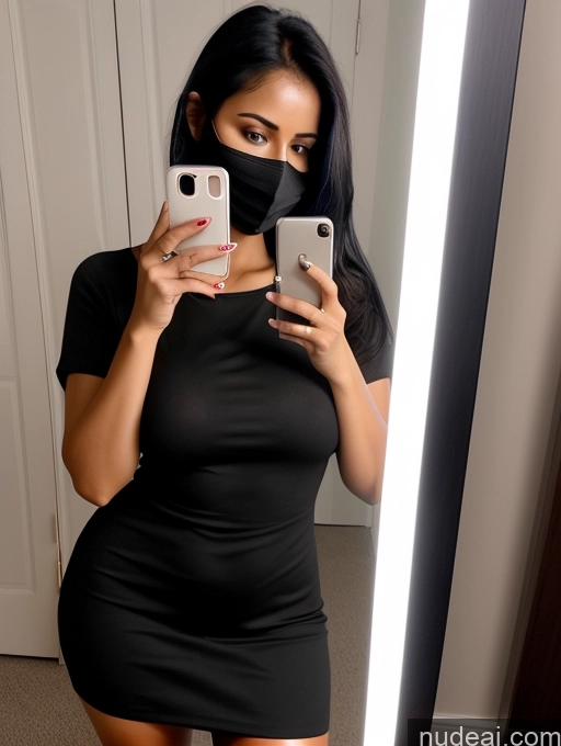 related ai porn images free for Woman One Perfect Boobs 30s Sexy Face Black Hair Indian Mirror Selfie Dress Face Mask Dark Lighting Detailed