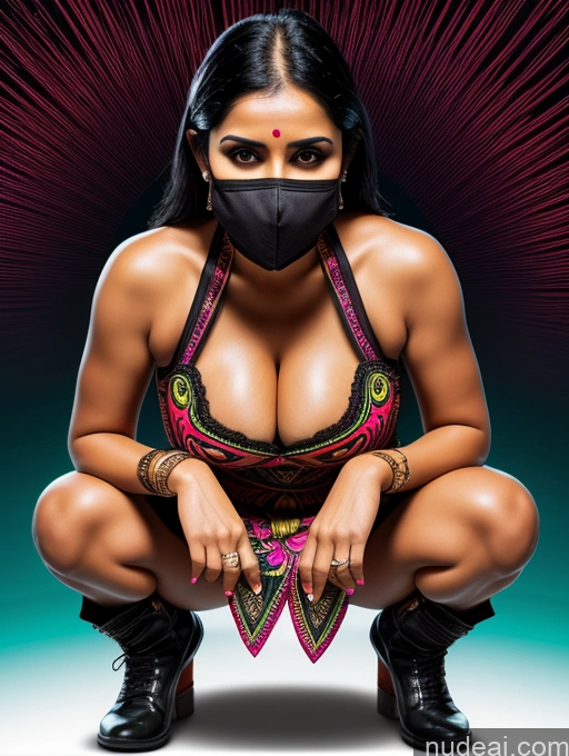related ai porn images free for Woman One Perfect Boobs 30s Sexy Face Black Hair Indian Dress Face Mask Dark Lighting Detailed Illustration Squatting
