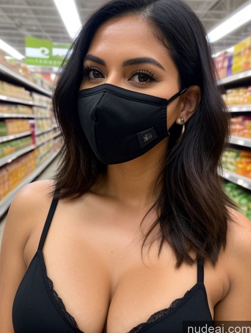 related ai porn images free for Woman One Perfect Boobs 30s Sexy Face Black Hair Indian Soft + Warm Grocery Dress Face Mask Detailed Dark Lighting