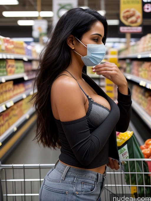related ai porn images free for Woman One Perfect Boobs 30s Sexy Face Black Hair Indian Grocery Face Mask Jacket Jeans Cleavage Dark Lighting Detailed Charcoal Push-up Bra Side View