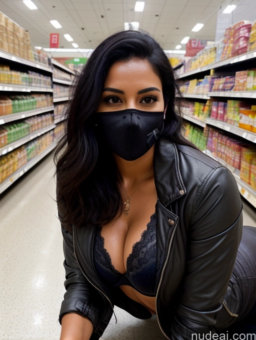 related ai porn images free for Woman One Perfect Boobs 30s Sexy Face Black Hair Indian Grocery Face Mask Jacket Jeans Cleavage Dark Lighting Detailed Charcoal Push-up Bra On Back