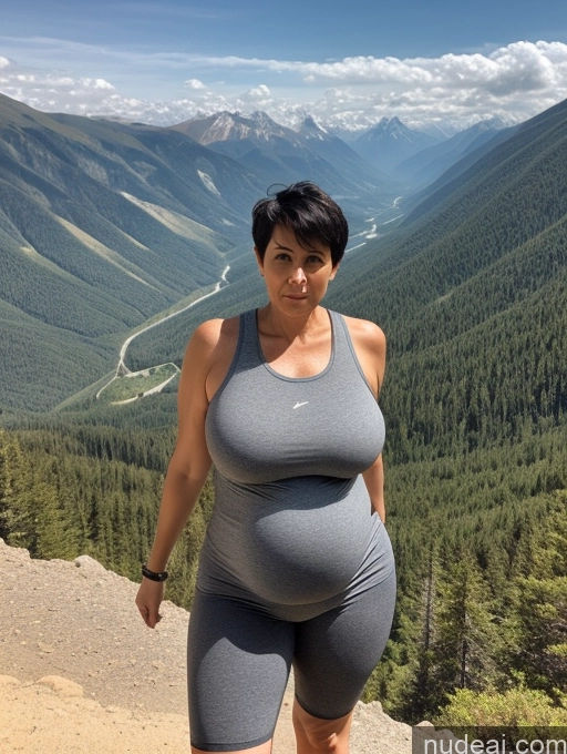 related ai porn images free for Milf One Huge Boobs Big Hips Short 50s Serious Black Hair Short Hair White Mountains Spandex Tank Top Pregnant