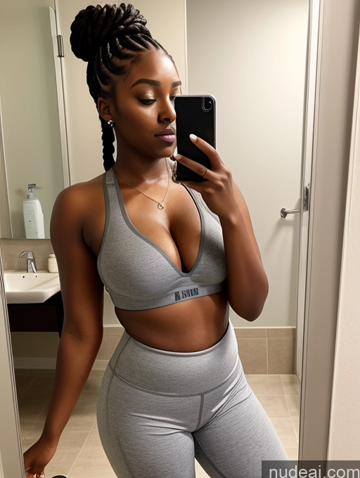 related ai porn images free for 18 Braided Black Hair Dark Skin Fat Big Hips Woman One Mirror Selfie Bathroom Front View Cleavage Detailed Bright Lighting Seductive Black Sports Bra Yoga Pants