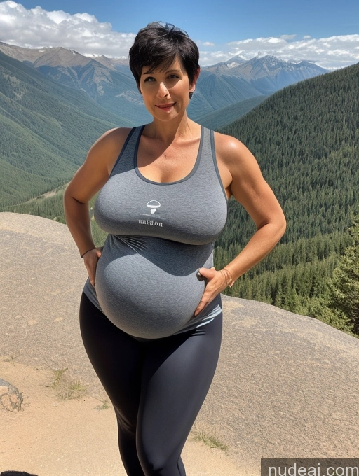 related ai porn images free for Milf Two Huge Boobs Big Hips Pregnant Short 50s Serious Black Hair Short Hair White Mountains Spandex Tank Top