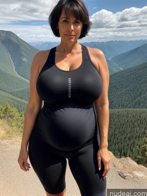 related ai porn images free for Milf Two Huge Boobs Big Hips Pregnant Short 50s Serious Black Hair Short Hair White Mountains Spandex Tank Top