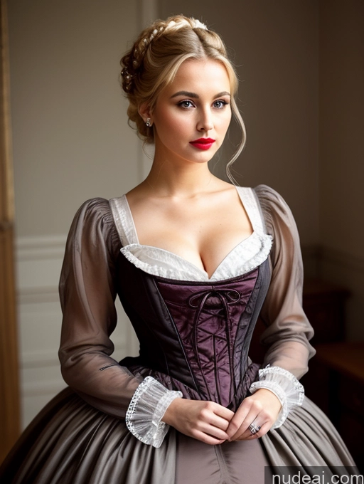 related ai porn images free for Beautiful Lipstick Perfect Boobs Perfect Body 20s Pouting Lips Blonde Hair Bun Dress Victorian