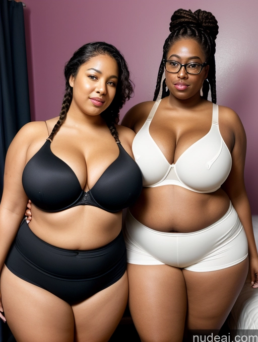 related ai porn images free for Huge Boobs Big Ass Fat Chubby Thick Dark Skin Seductive Black Hair Braided Black Surrealist Bedroom Bending Over Push-up Bra Short Shorts Cleavage Detailed Front View Big Hips Glasses Woman + Man