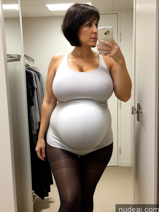 related ai porn images free for Milf One Huge Boobs Big Hips Pregnant Short 50s Serious Black Hair Short Hair White Pantyhose Tank Top Changing Room