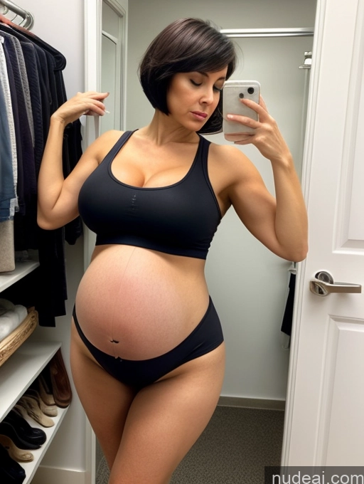 related ai porn images free for Milf One Huge Boobs Big Hips Pregnant Short 50s Serious Black Hair Short Hair White Pantyhose Tank Top Changing Room