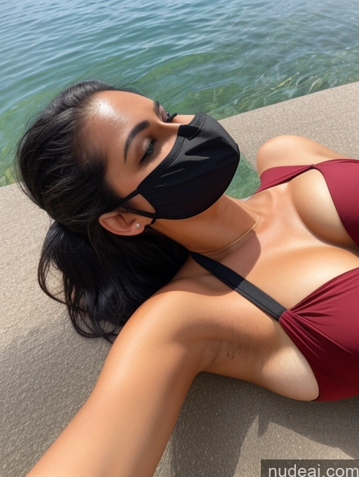 related ai porn images free for Woman One Perfect Boobs 30s Sexy Face Black Hair Indian Lake Dress Face Mask Side View On Back
