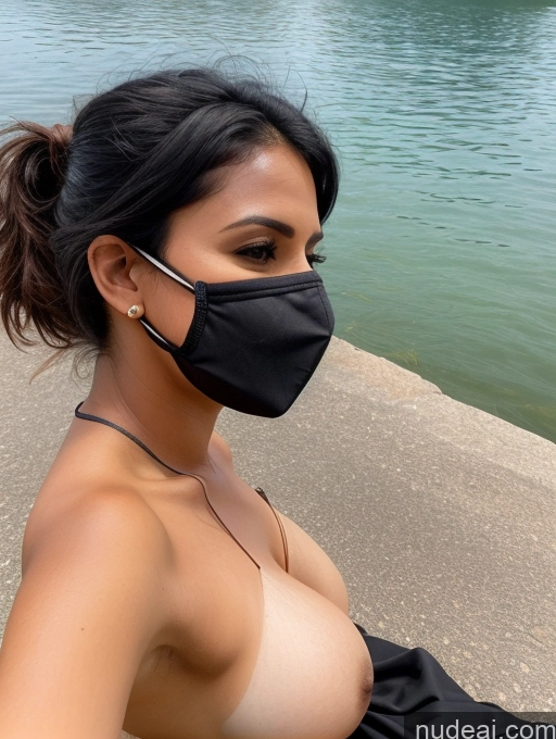 related ai porn images free for Woman One Perfect Boobs 30s Sexy Face Black Hair Indian Lake Dress Face Mask Side View On Back