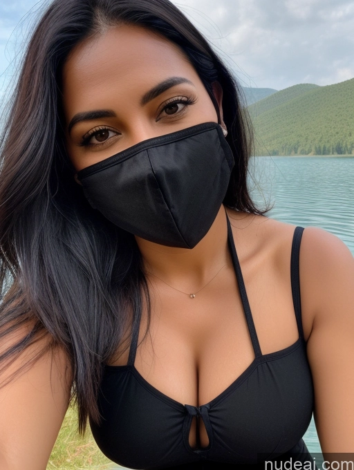 related ai porn images free for Woman One Perfect Boobs 30s Sexy Face Black Hair Indian Lake Dress Face Mask Close-up View