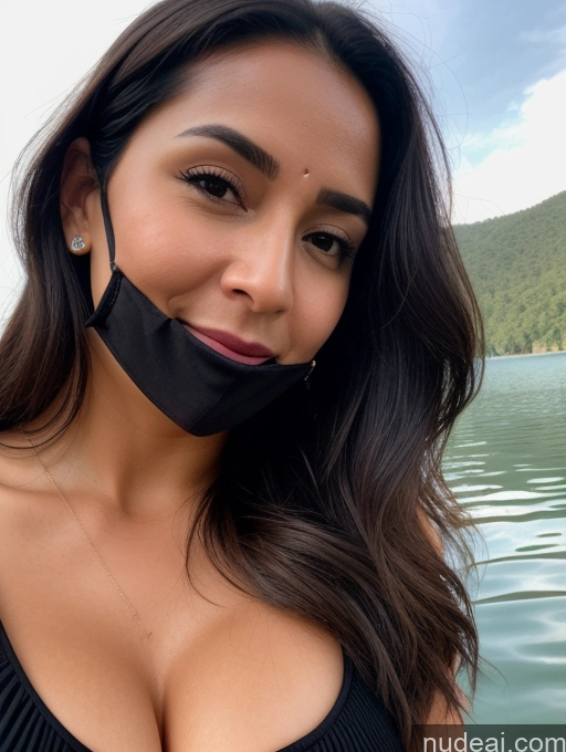 related ai porn images free for Woman One Perfect Boobs 30s Sexy Face Black Hair Indian Lake Dress Face Mask Close-up View