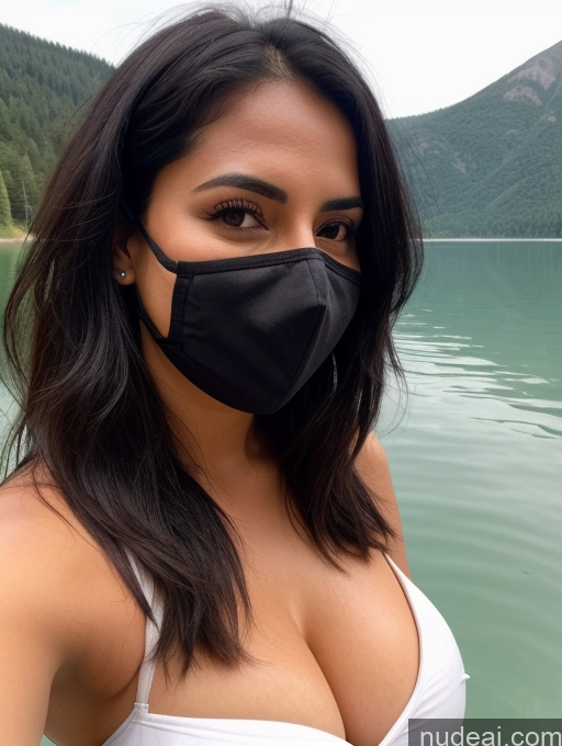 related ai porn images free for Woman One Perfect Boobs 30s Sexy Face Black Hair Indian Lake Dress Face Mask Close-up View