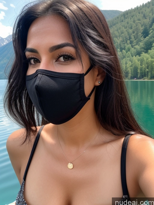 related ai porn images free for Woman One Perfect Boobs 30s Sexy Face Black Hair Indian Lake Dress Face Mask Close-up View