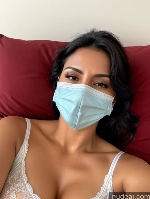 related ai porn images free for Woman One Perfect Boobs Sunglasses 30s Sexy Face Black Hair Indian Face Mask Nightgown Bedroom On Back Close-up View